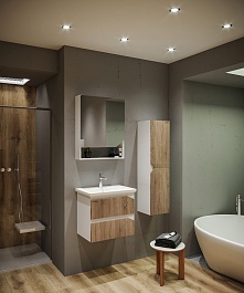 Grossman Мебель для ванной Инлайн 60 подвесная белая/дуб сонома – фотография-3